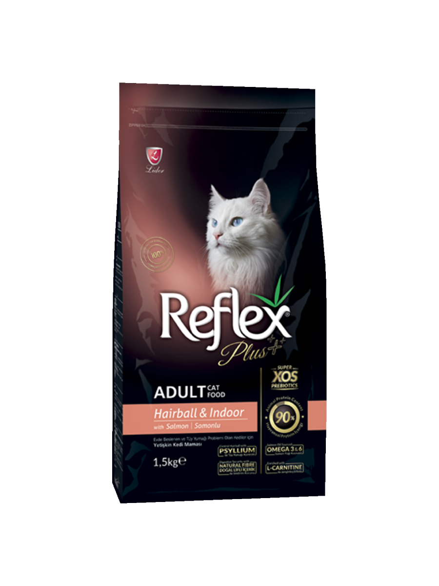 Товар: Reflex plus для взрослых кошек Hairball Indoor с лососем 1,5кг