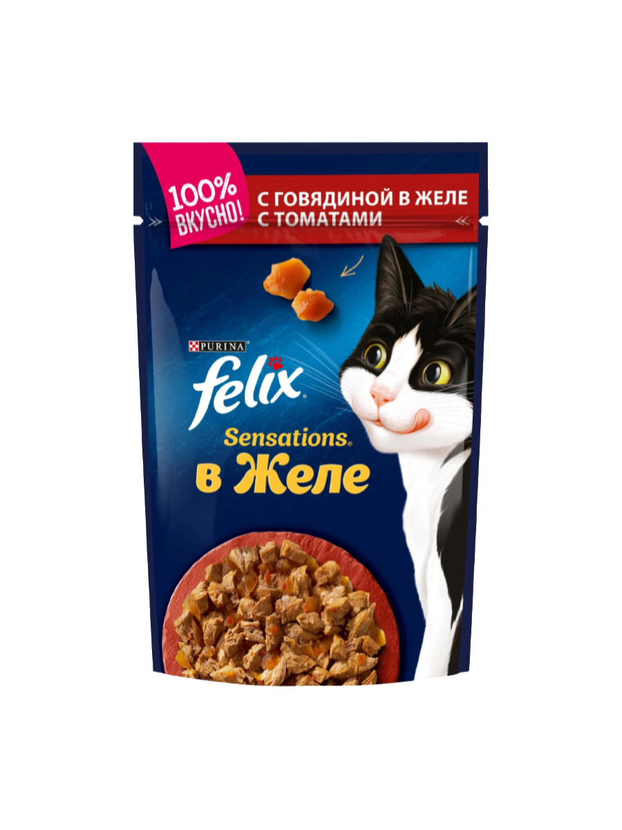 Товар: Felix Для взрослых кошек Говядина желе с томатами 85г