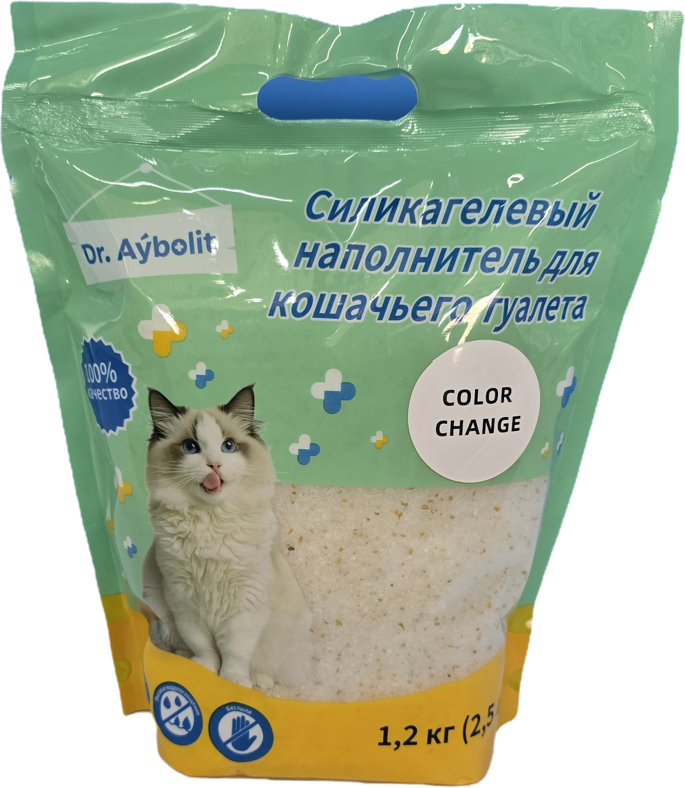Товар: Dr.Aybolit наполнитель силикагелевый диагностический с гранулами-индикаторами pH для туалета кошек 2.5л (1.2кг)