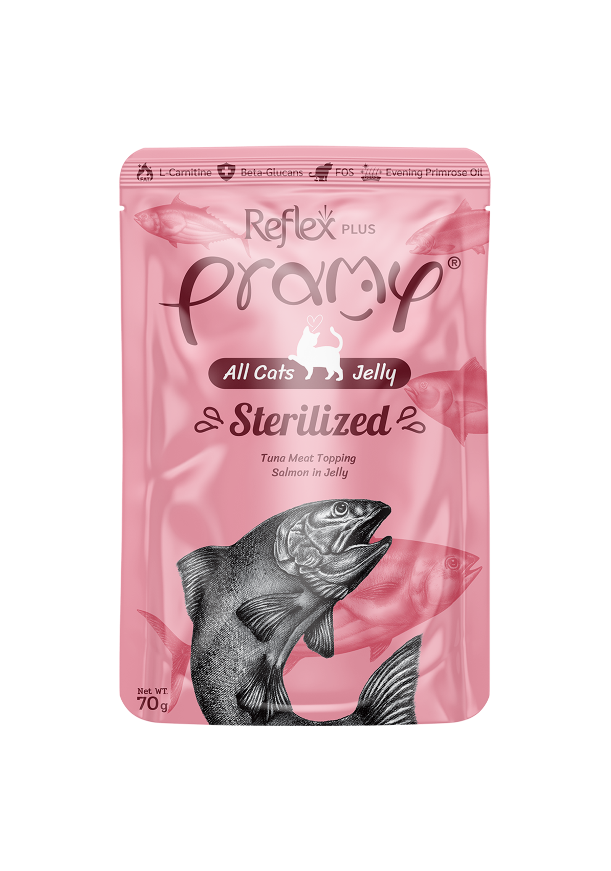 Товар: Pramy влажный корм для стерилизованных кошек тунец с лососем в желе 70гр