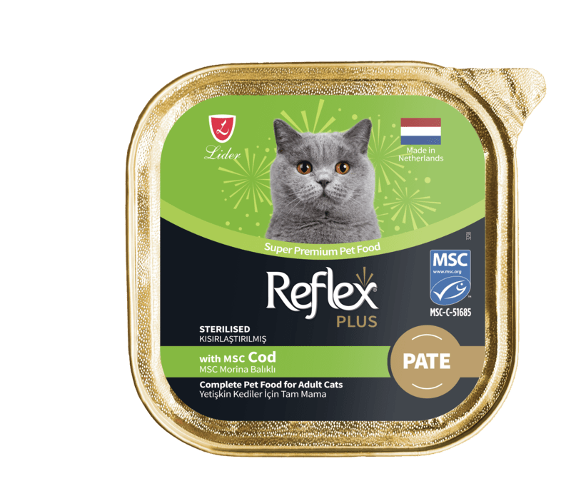 Товар: Reflex Plus влажный корм для взрослых стерилизованных кошек треска паштет 85гр 